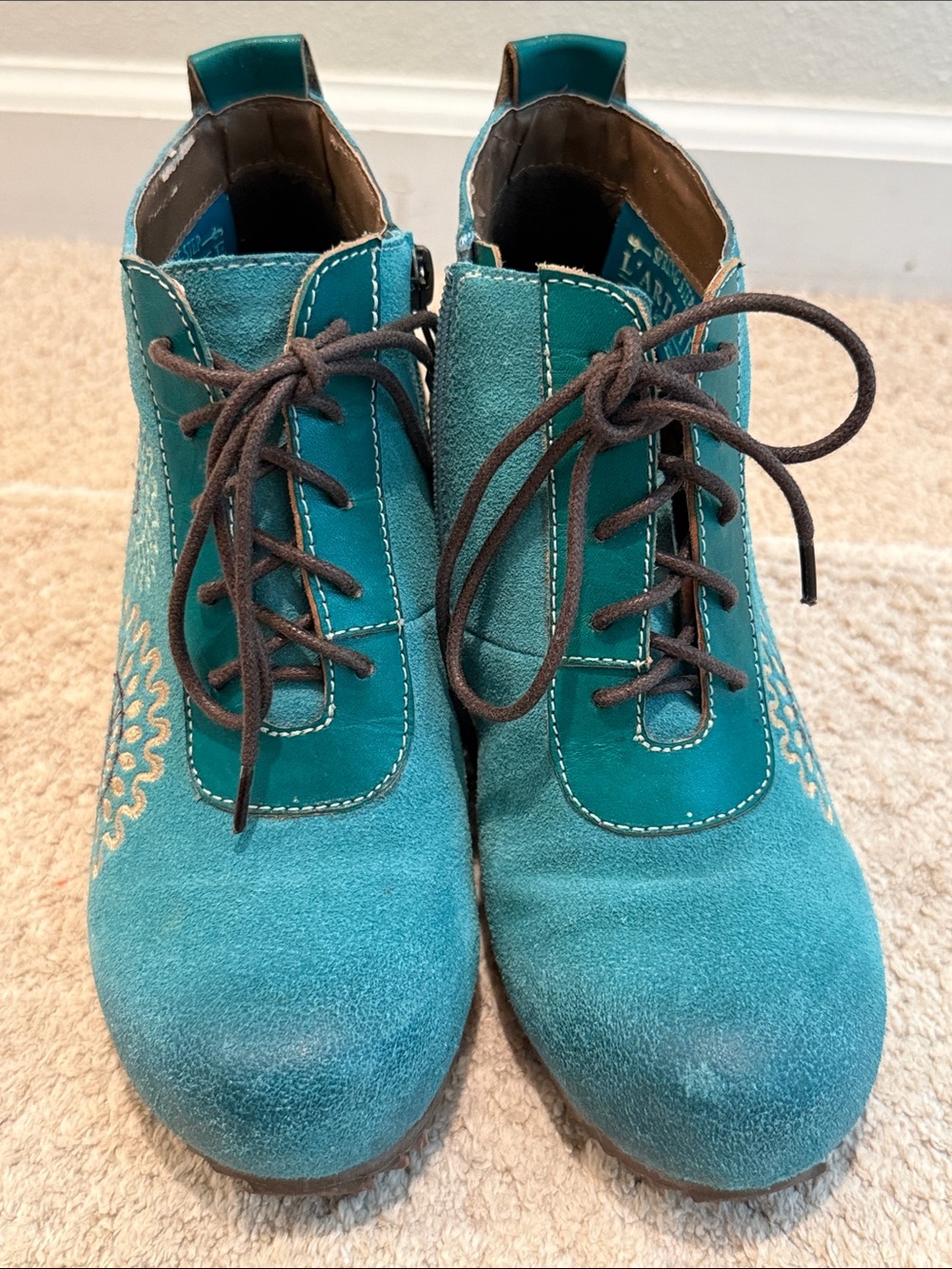 L’Artiste by Spring Step Size 36 US 5.5-6 Rare Westminster Wedge Booties teal - Picture 4 of 17